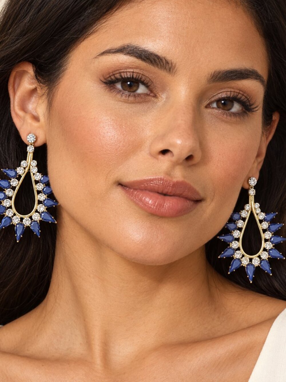 nOir Navy Blue & Clear Stone Statement Earrings NWT